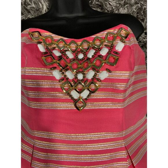 Lilly Pulitzer Strapless Pink and Gold Dress size 6 - Picture 3 of 7